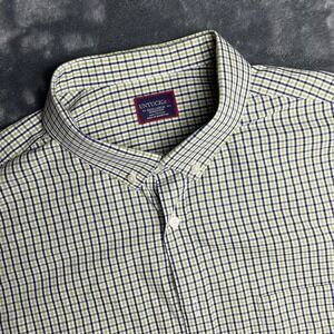 UNTUCKit Mens 3XL Shirt Wrinkle Free Green Navy Blue Gingham Plaid Short Sleeve